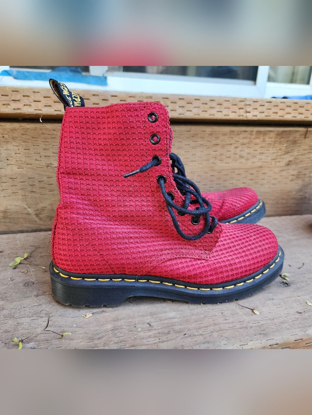 Dr Martens Waffle Cotton Combat Boots Red Doc 10 W US